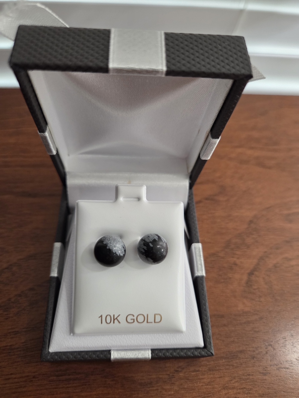 10K Gold Black and White Marble Stud Earrings